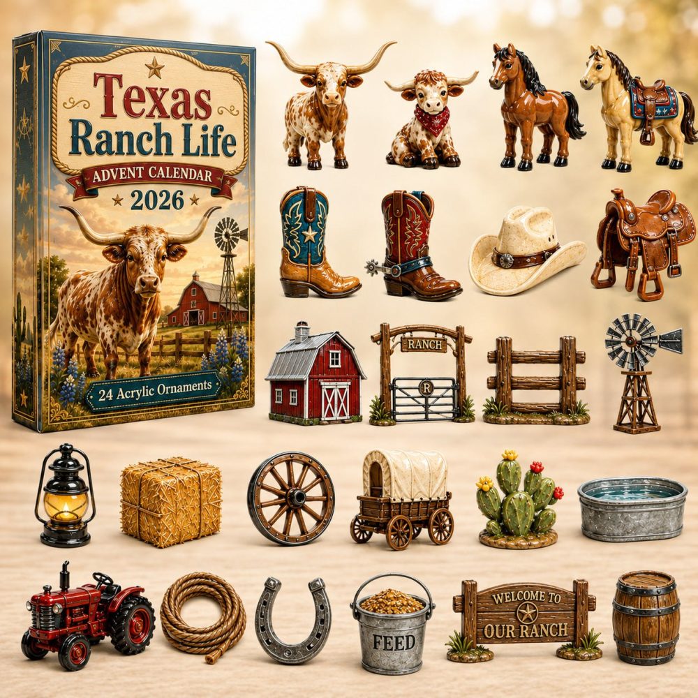 2026 Texas Ranch Life Advent Calendar — 24-Day Acrylic Charm Countdown, Western Country Holiday Gift Set