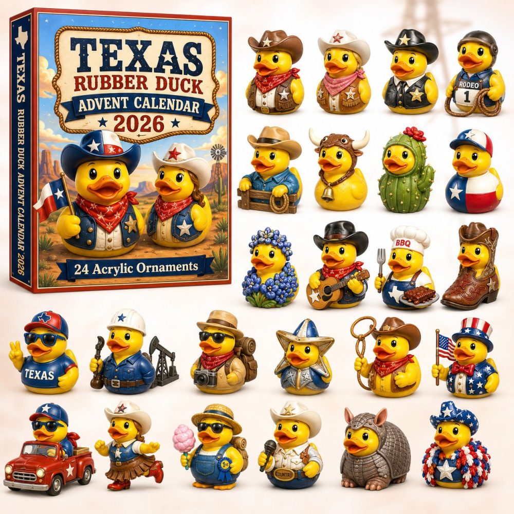 Texas Rubber Duck Advent Countdown 2026 - 24-Day Acrylic Charm Calendar, Fun Lone Star Gift For Duck Collectors