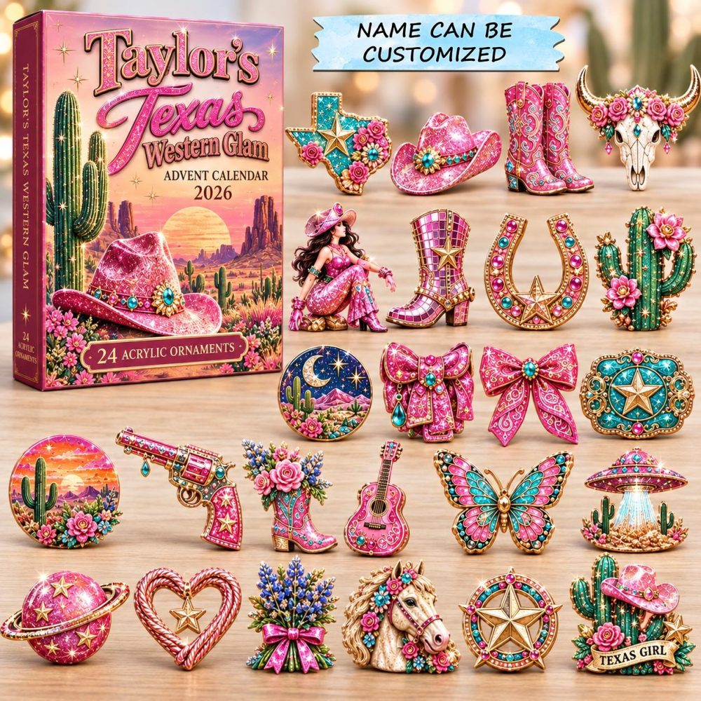 Texas Western Glam Holiday Advent 2026 — 24-Day Sparkling Western Countdown With Acrylic Bling Charms, Rodeo Chic Ornaments & Gifts