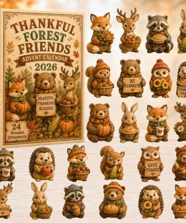 Thankful Forest Friends 2026 Advent — 24-Day Wooden Charm Countdown Calendar, Rustic Fall Decor & Kid-Friendly Holiday Gift