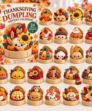 Thanksgiving 2026 Dumpling Countdown Calendar — 24 Acrylic Charms, Harvest Table Decor & Family Gift Tradition