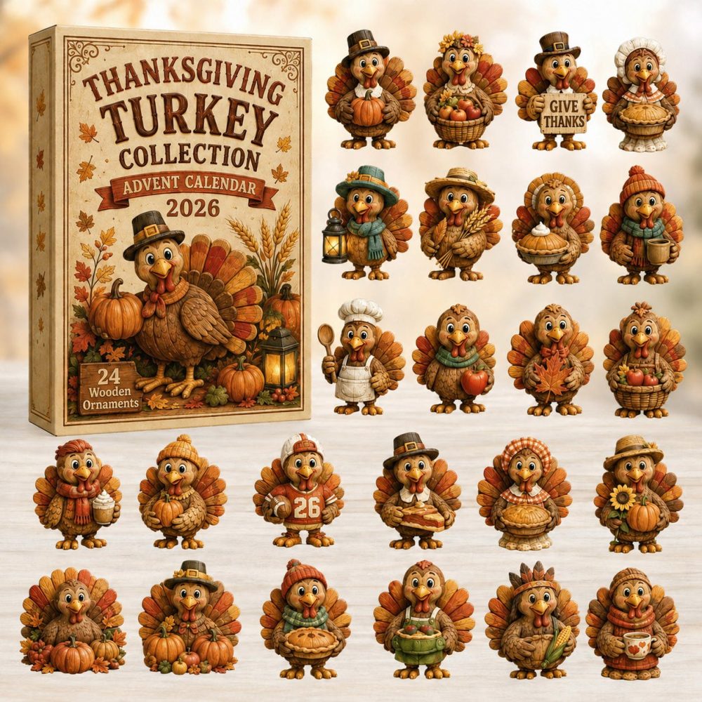 Thanksgiving Turkey 2026 Advent — 24-Day Countdown Calendar With Wooden Charms, Festive Harvest Gift & Seasonal Keepsake