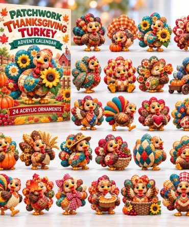 Patchwork Turkey Thanksgiving Countdown 2026 — 24-Day Quilted-Style Advent Calendar With Acrylic Collectible Charms & Cozy Decor