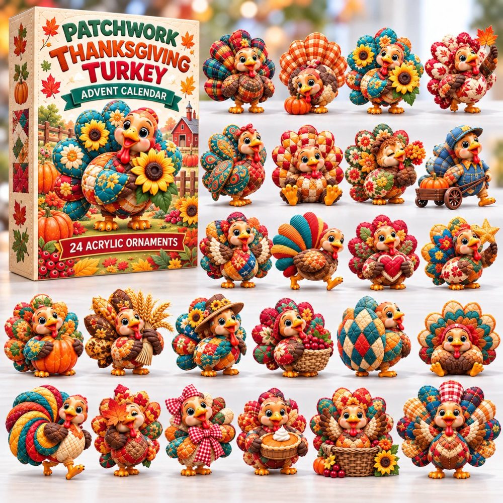 Patchwork Turkey Thanksgiving Countdown 2026 — 24-Day Quilted-Style Advent Calendar With Acrylic Collectible Charms & Cozy Decor