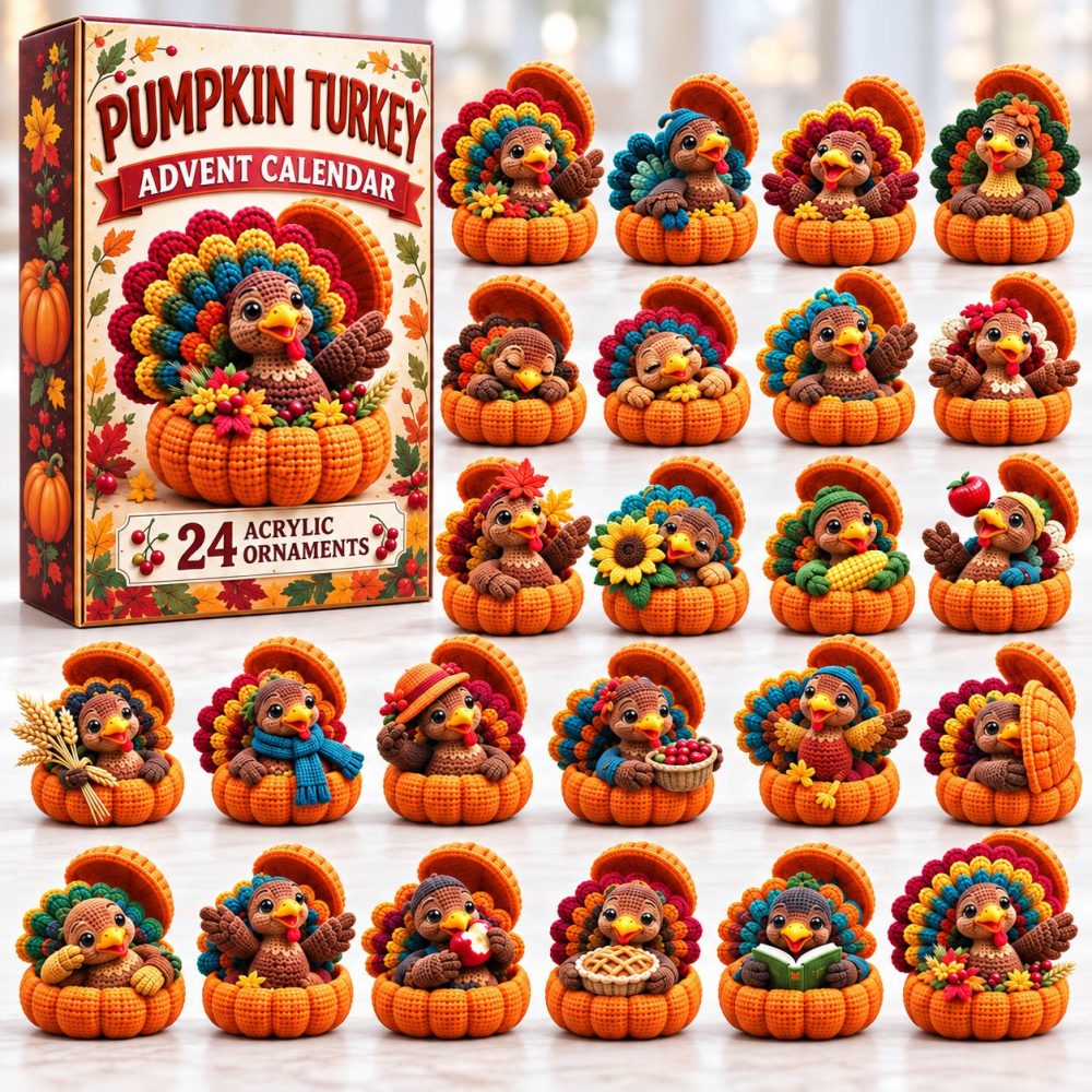 Thanksgiving Turkey Pumpkin 24-Day Advent Calendar 2026 — Acrylic Autumn Charm Countdown For Harvest Decor, Gifts & Hostess Presents