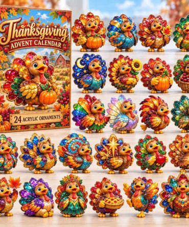 Thanksgiving Stained Glass Turkey 24-Day Advent Calendar 2026 — Acrylic Holiday Charm Countdown, Festive Table Decor & Gifts