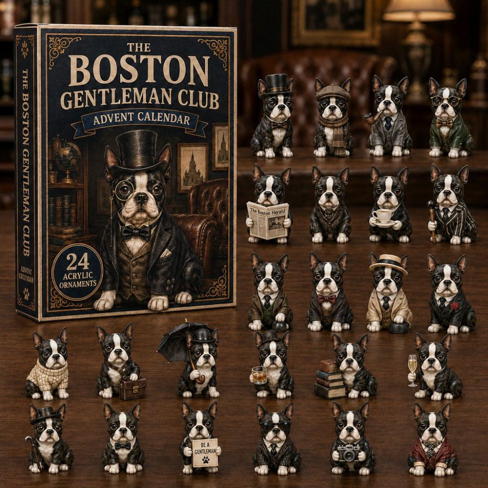 Vintage Boston Gentleman Club 24-Day 2026 Charm Countdown - Stylish Acrylic Holiday Calendar Gift For Collectors & Men