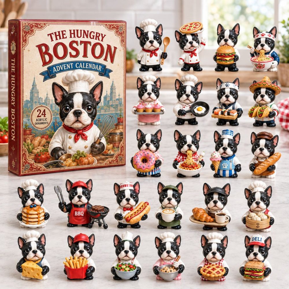 2026 Hungry Boston Terrier Holiday Countdown — 24 Playful Acrylic Charms, Cute Dog Advent Gift & Home Display For Pet Fans
