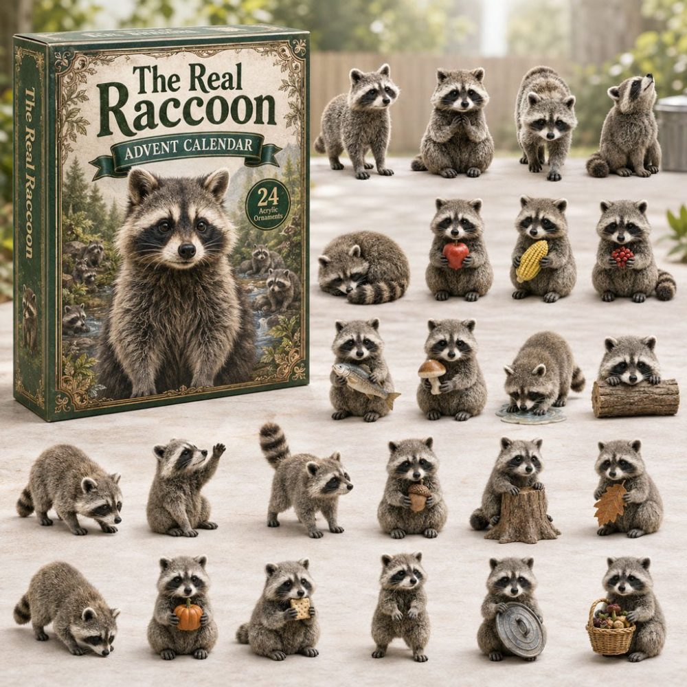 2026 Real Raccoon Advent Countdown — 24 Acrylic Charm Calendar For Wildlife Fans, Rustic Christmas Decor & Gifts