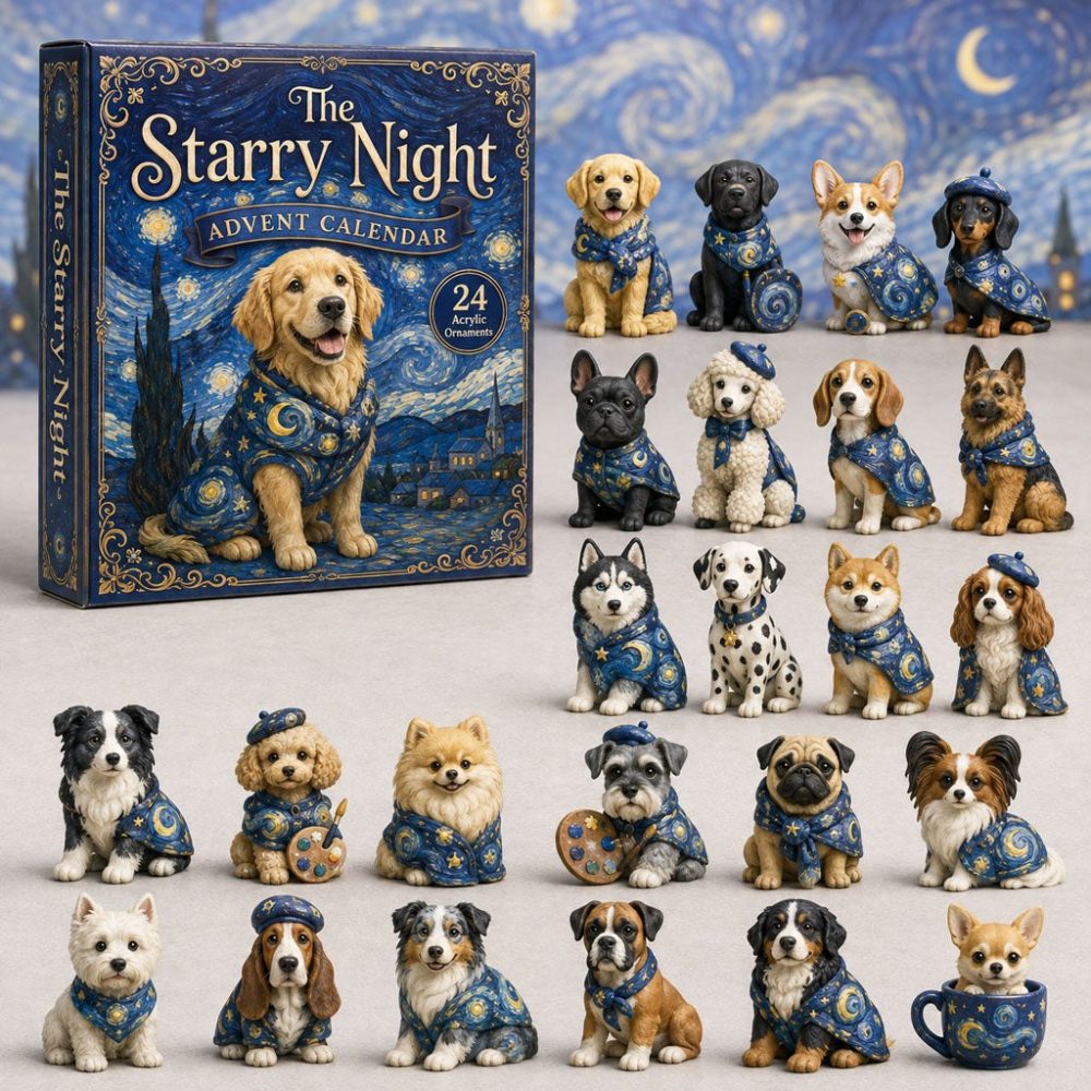 Starry Night Dog Art Advent Calendar — 24 Impressionist Acrylic Charms, Artful Holiday Countdown Gift For Dog Lovers 2026