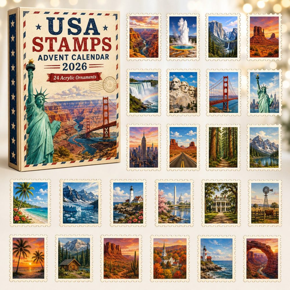 Usa Stamps 2026 Advent Countdown — 24-Day Acrylic Charm Calendar, Patriotic Collectible Gifts & Travel-Inspired Keepsakes