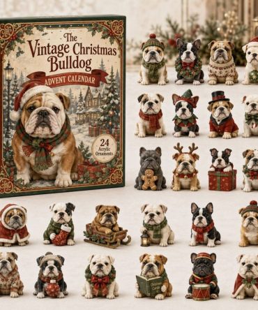 Vintage Christmas Bulldog 24-Day Advent Calendar 2026 - Retro Holiday Acrylic Charms, Festive Bulldog Keepsake & Countdown Gift