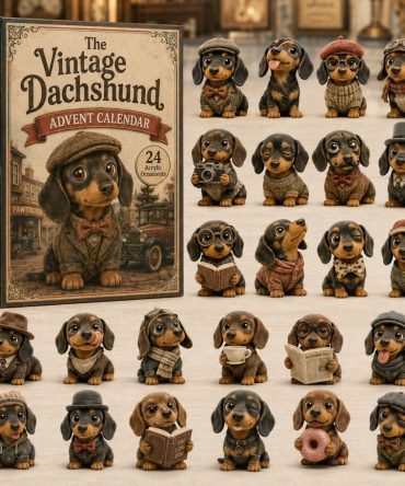 Vintage Dachshund 24-Day Advent Calendar With Acrylic Sausage Dog Charms — 2026 Retro Canine Collectible & Gift