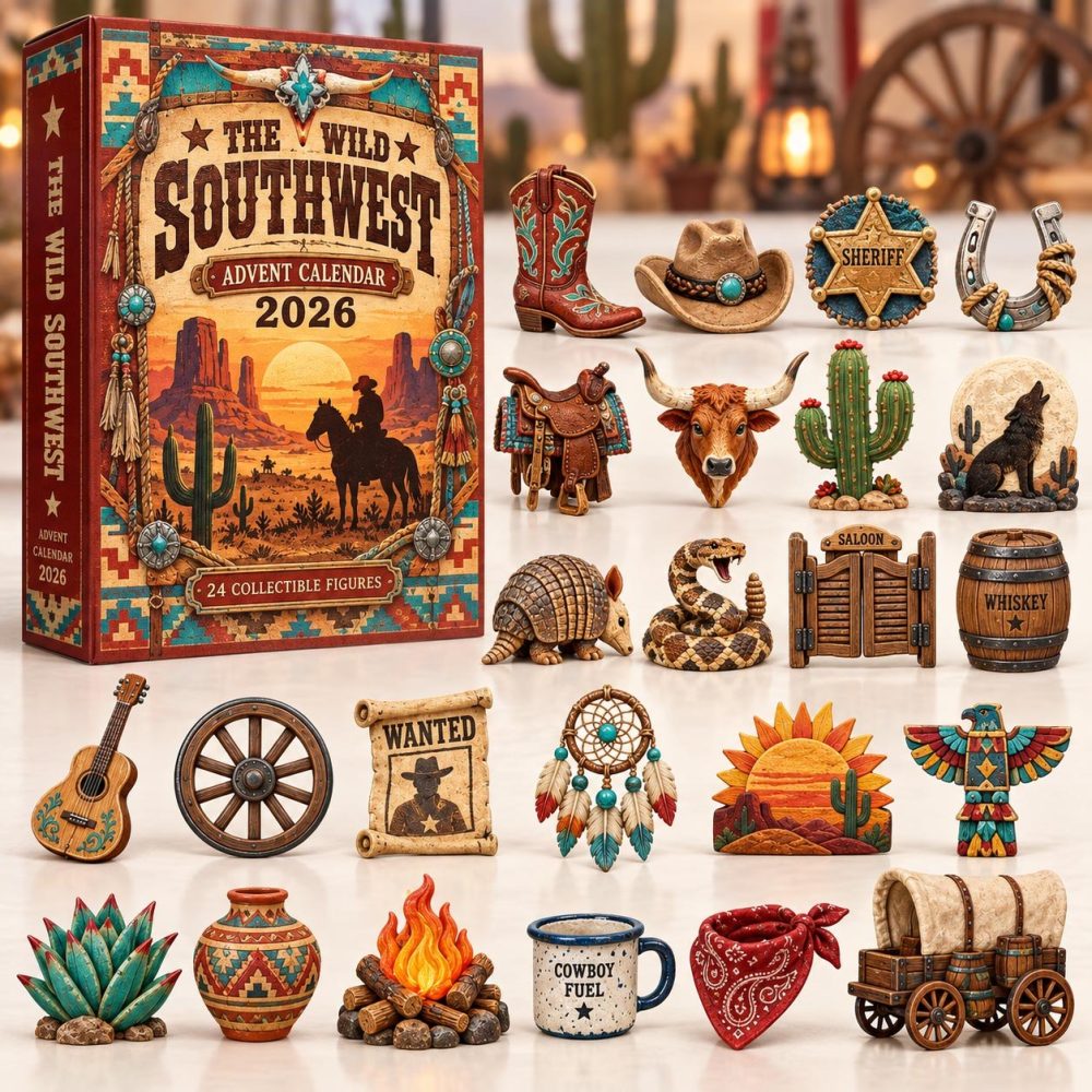 Wild Southwest 24-Day Countdown Calendar 2026 – Acrylic Desert & Cactus Charms, Southwestern Cowboy Holiday Decor Gift