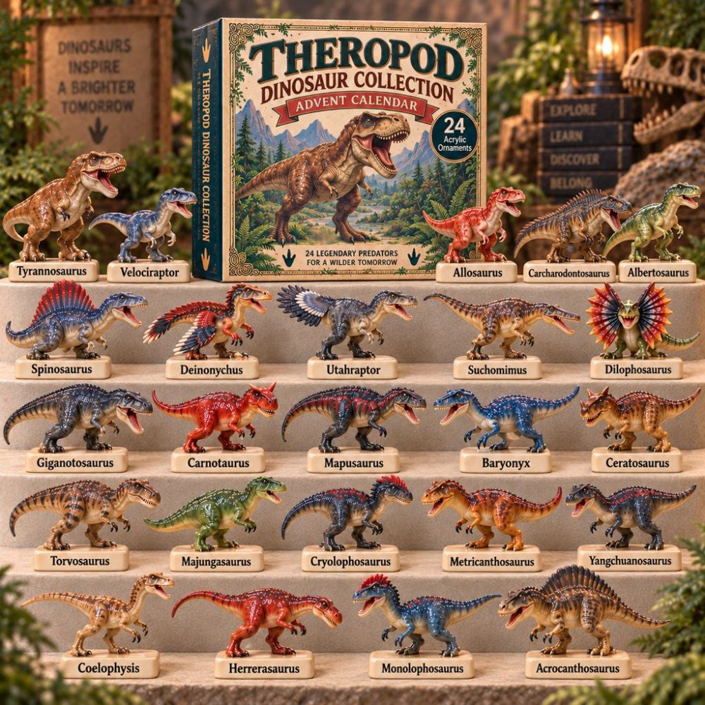 Theropod Dinosaur Collection Advent Calendar 2026 — 24-Day Dino Acrylic Charm Countdown, Realistic Theropod Miniatures