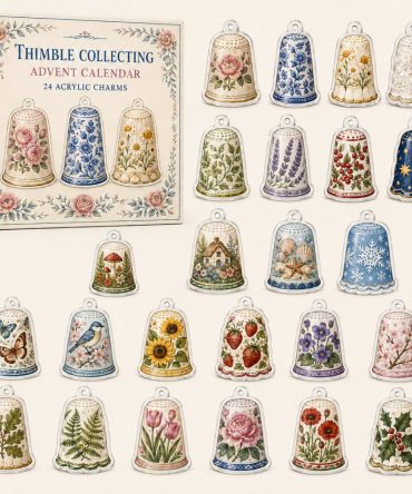 Thimble Collector Holiday Countdown - 24 Mini Acrylic Thimble Charms, Sewing-Themed Advent Gift For Craft Lovers , Cute Stocking Stuffer