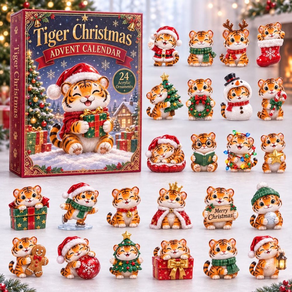 2026 Festive Tiger Christmas Countdown Calendar — 24 Acrylic Charms, Holiday Ornament Collectibles & Premium Gift Décor For Cat Lovers