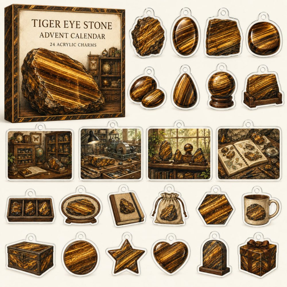 Tiger Eye 24-Day Crystal Charm Countdown — 24 Acrylic Tiger Eye Charms In Gift Box For Healing, Jewelry & Collectible Sets
