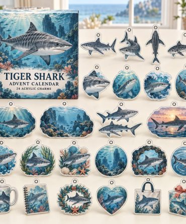 Tiger Shark 24-Day Holiday Advent Calendar — 24 Collectible Acrylic Ocean Charms, Advent Countdown Gift For Kids