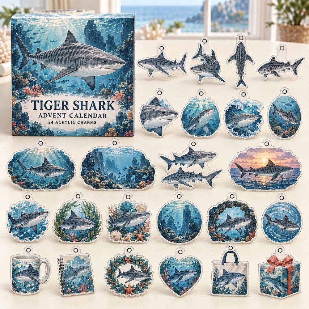 Tiger Shark 24-Day Holiday Advent Calendar — 24 Collectible Acrylic Ocean Charms, Advent Countdown Gift For Kids