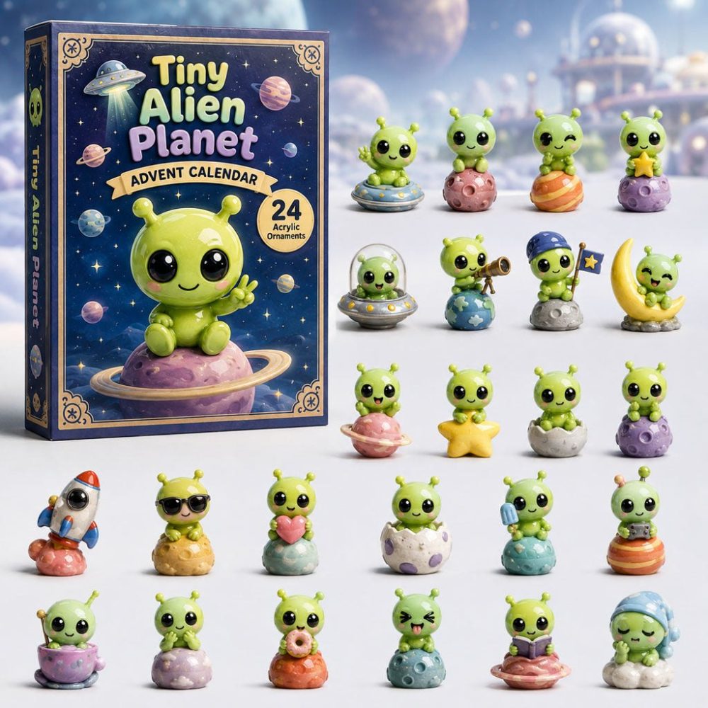 Tiny Alien Planet 24-Day Advent Calendar 2026 - Sci-Fi Acrylic Charms, Space-Themed Countdown Gift For Geeky Collectors & Kids