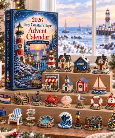 Tiny Coastal Village 24-Day Holiday Advent Calendar — 24 Mini Acrylic Seaside Charms, Charming Coastal Countdown Gift