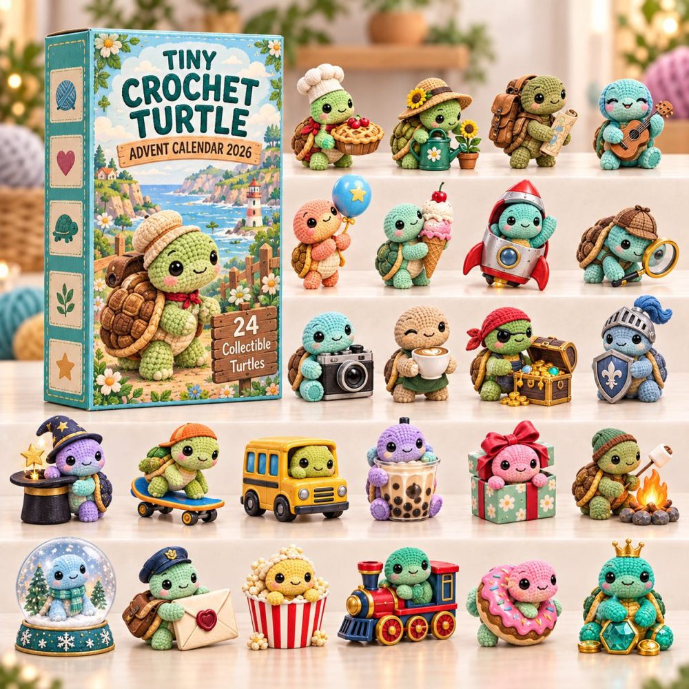 2026 Mini Crochet Turtle Advent Calendar - 24-Day Handmade-Style Acrylic Charms, Cute Nautical Holiday Gift