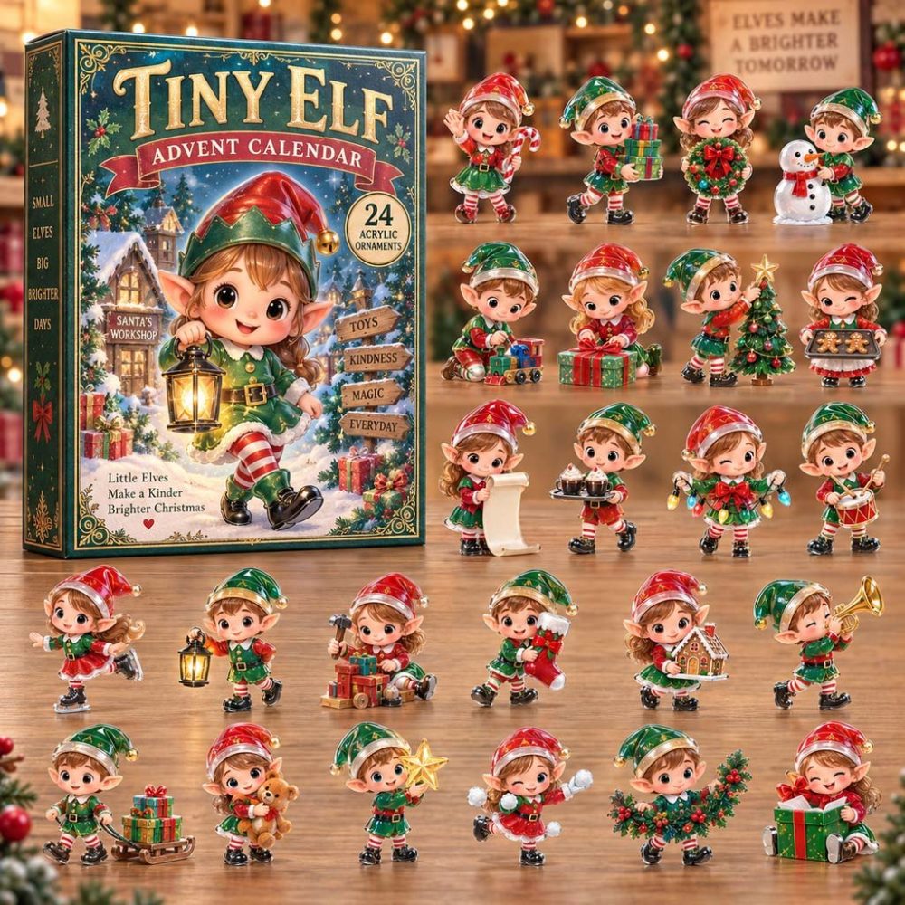 Tiny Elf 2026 Advent Calendar — 24-Day Merry Countdown With 24 Mini Acrylic Elf Charms, Playful Holiday Decor & Perfect Stocking Stuffer