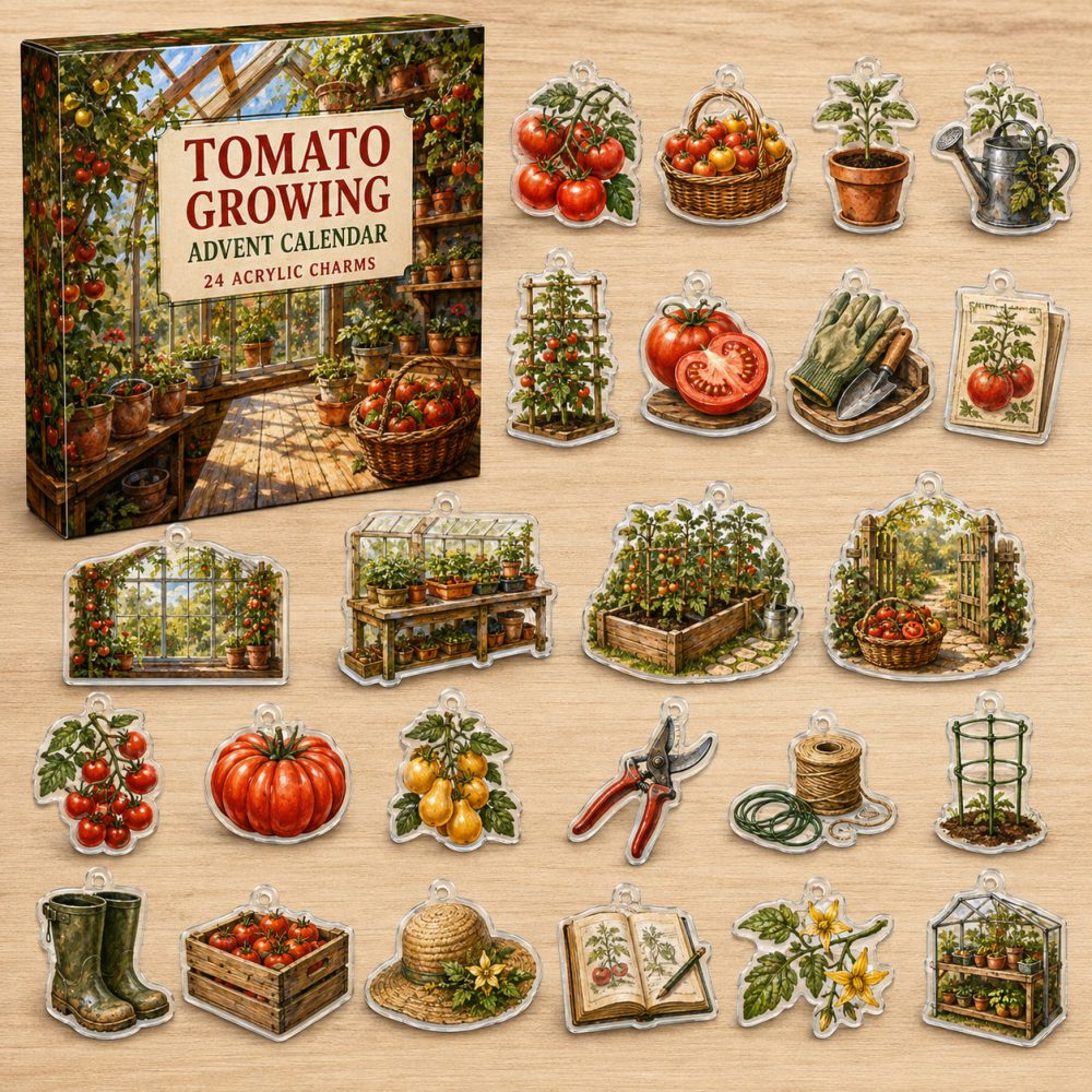 24-Day Tomato Gardening Charm Countdown — Acrylic Tomato & Planting Mini Charms For Gardeners, Seed-Tracker Gift Set