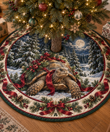 Tortoise Heritage Quilted Christmas Tree Skirt — 48" Round Premium Nature-Inspired Holiday Decor, Plush Lining, Machine-Washable, Gift-Ready