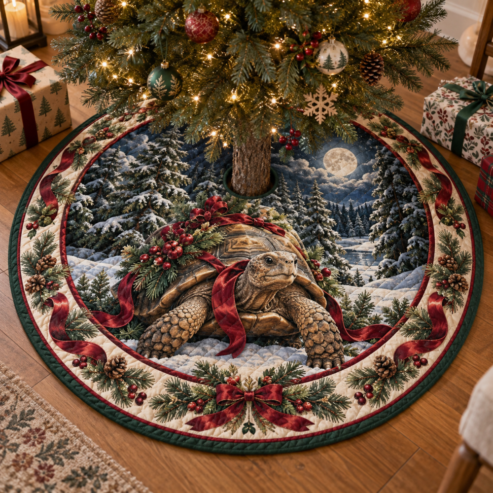 Tortoise Heritage Quilted Christmas Tree Skirt — 48" Round Premium Nature-Inspired Holiday Decor, Plush Lining, Machine-Washable, Gift-Ready