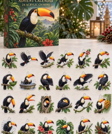 Toucan 24-Piece Acrylic Charm Advent Countdown — Tropical Bird Gift Calendar For Holiday Surprises & Collectible Charm Set
