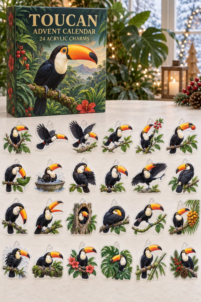 Toucan 24-Piece Acrylic Charm Advent Countdown — Tropical Bird Gift Calendar For Holiday Surprises & Collectible Charm Set