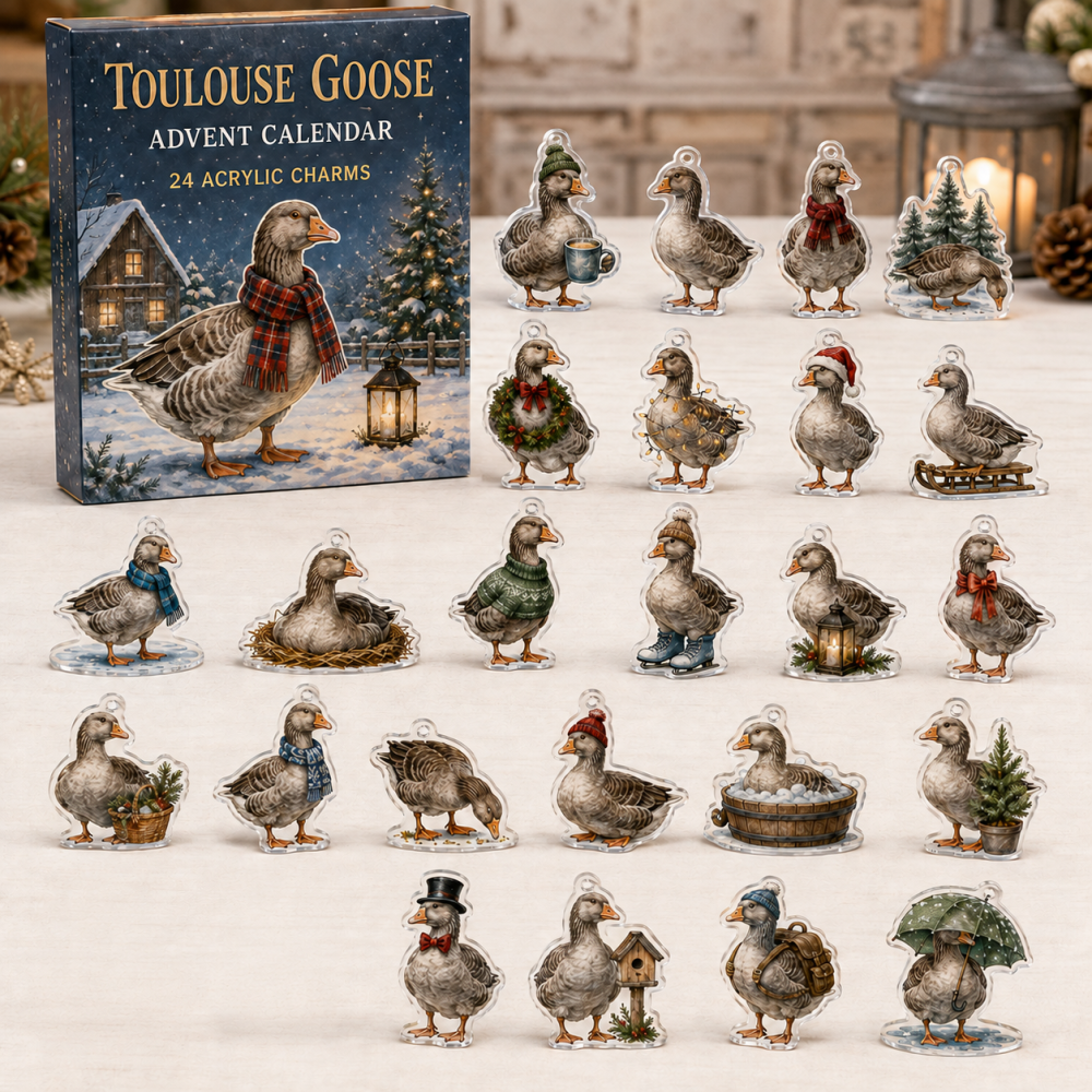 Toulouse Goose Winter Advent Calendar — 24 Charming Acrylic Goose Charms, Whimsical Holiday Countdown & Farmhouse Decor Gift