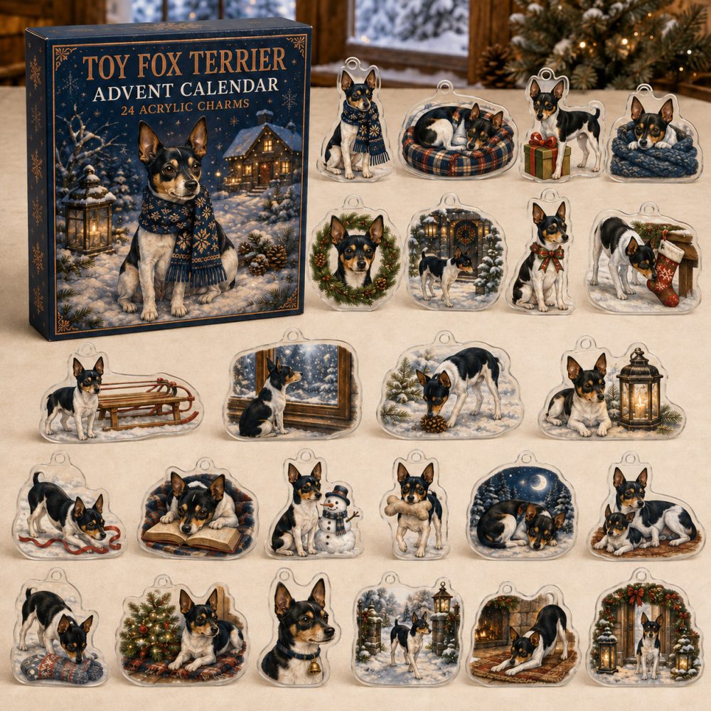 Toy Fox Terrier Holiday Advent Calendar — 24 Acrylic Dog Charms, Christmas Countdown Ornaments & Gift For Toy Terrier Fans