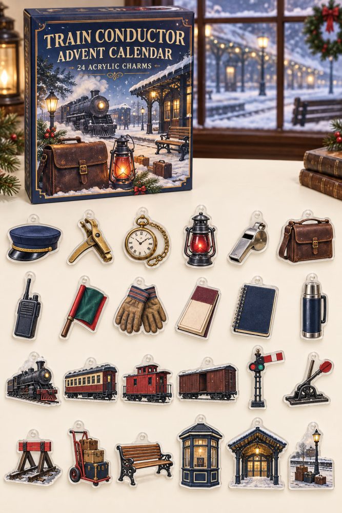Train Conductor 24-Piece Acrylic Charm Advent Countdown — Railway-Themed Gift Calendar For Train Fans & Collectible Surprises