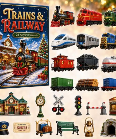 Trains & Railway 2026 Advent Calendar — 24-Day Acrylic Charm Countdown, Locomotive Gifts & Nostalgic Holiday Collectible Set