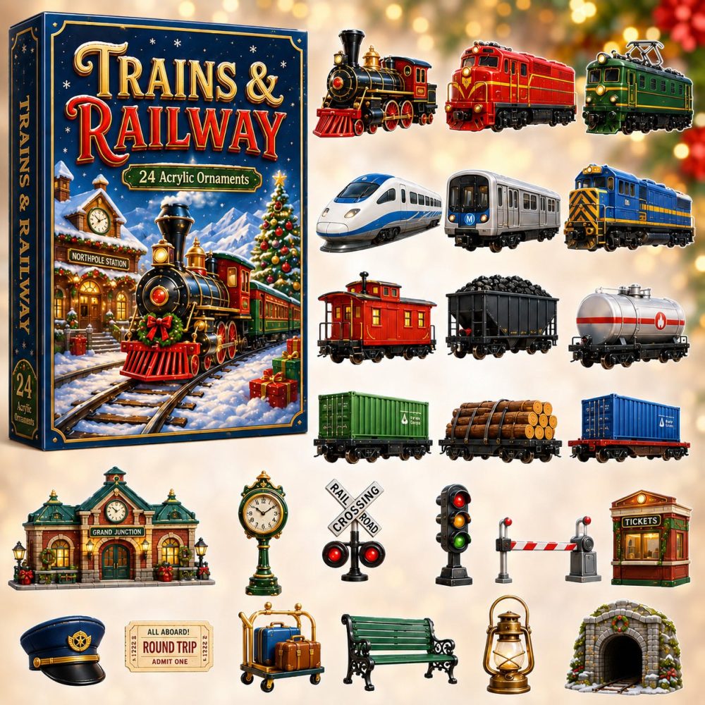 Trains & Railway 2026 Advent Calendar — 24-Day Acrylic Charm Countdown, Locomotive Gifts & Nostalgic Holiday Collectible Set
