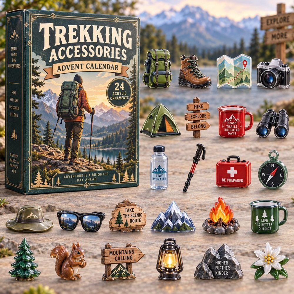 Trekking Accessories Holiday Set 2026 — 24 Practical Acrylic Charms, Adventure Advent For Trail & Travel Fans