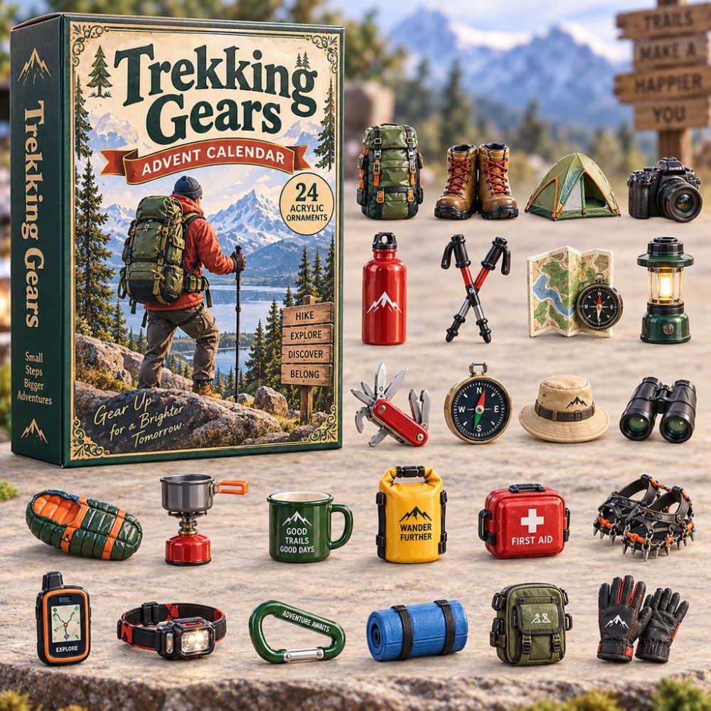 Trekking Gear Holiday Countdown 2026 — 24 Rugged Acrylic Charms, Advent Gift Set For Hikers & Outdoor Gear Enthusiasts