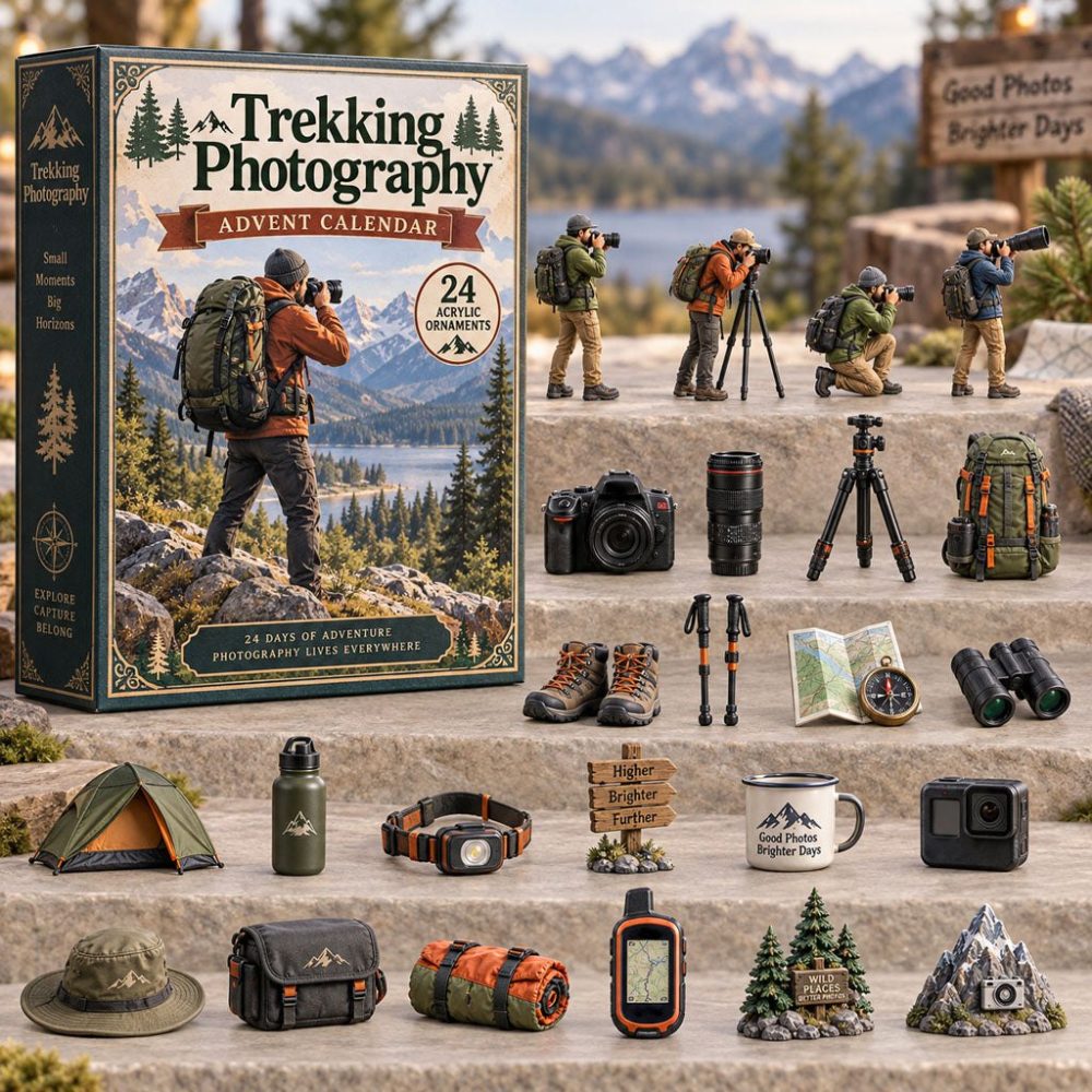 Trekking Photography Adventure Countdown 2026 — 24 Acrylic Charms Of Cameras & Trails, Gift For Travel Photographers