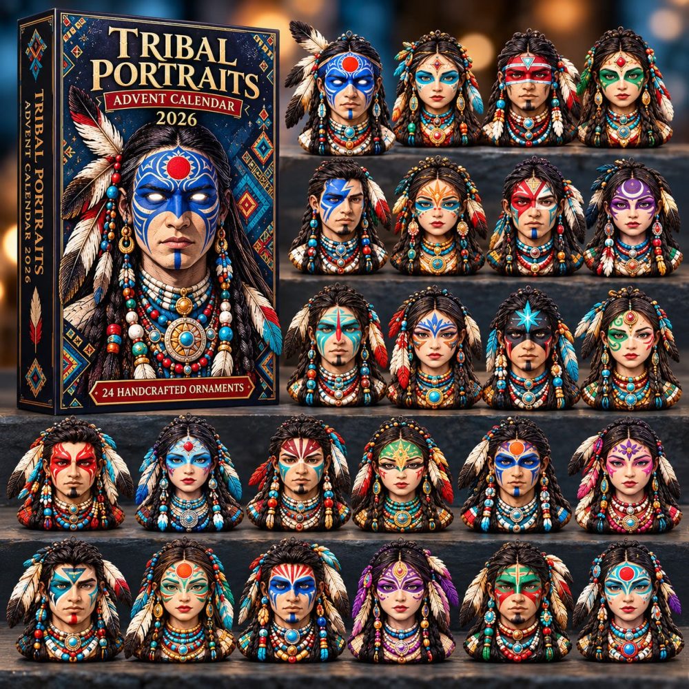Tribal Portraits 2026 Artful Countdown — 24 Mini Portrait Acrylic Charms Inspired By Indigenous Motifs, Collector'S Gift Box