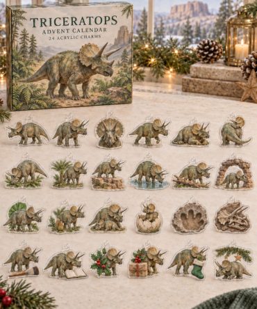 24-Day Triceratops Advent Calendar — Acrylic Prehistoric Charms Set For Kids, Dino Fans & Creative Holiday Gifts