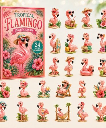 Tropical Flamingo 2026 Advent Calendar — 24-Day Acrylic Charm Countdown, Stylish Flamingo Gifts & Bright Holiday Keepsake