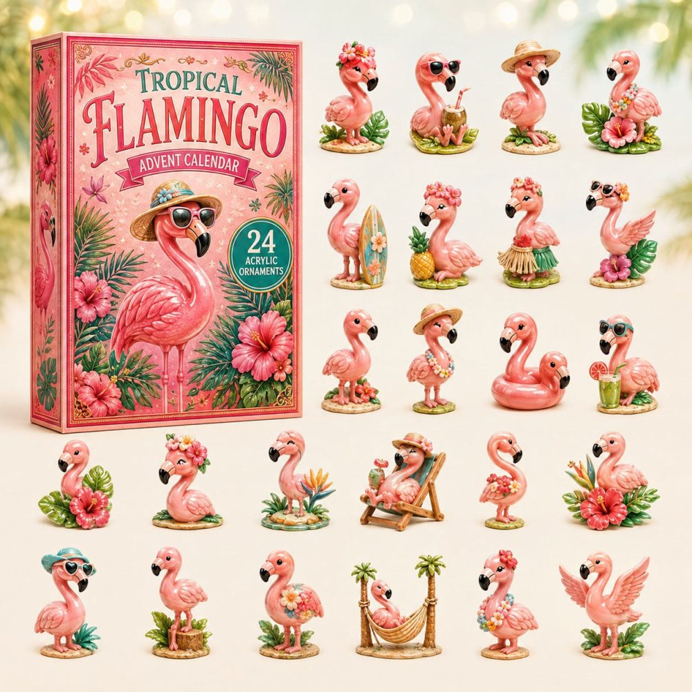 Tropical Flamingo 2026 Advent Calendar — 24-Day Acrylic Charm Countdown, Stylish Flamingo Gifts & Bright Holiday Keepsake