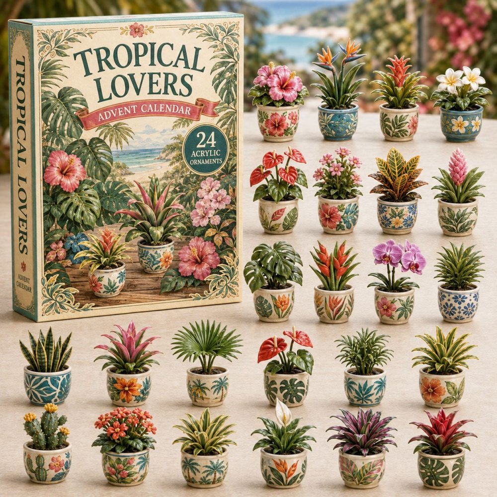 Tropical Garden 2026 Advent Countdown — 24-Day Acrylic Charm Calendar, Floral & Leafy Holiday Gift Set For Garden Lovers