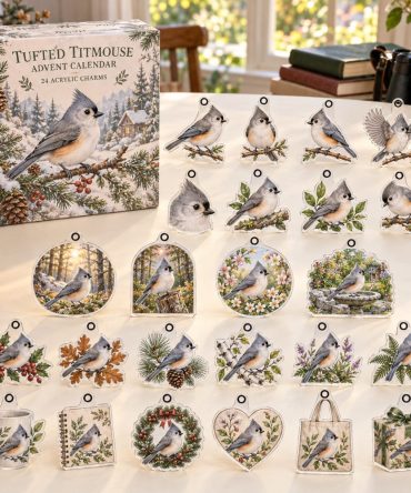 Tufted Titmouse Acrylic Charm Advent Collection — 24-Day Holiday Ornament Set, Perfect Gift For Bird Enthusiasts