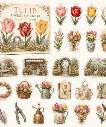 Tulip Flower Advent Gift Box - 24 Bright Acrylic Tulip Charms, Floral Countdown For Gardeners & Flower Fans , Pretty Stocking Stuffer