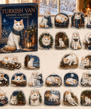 Turkish Van Holiday Advent Calendar With 24 Acrylic Charms — Unique Cat Lover Gift, Collectible Winter Charm Set