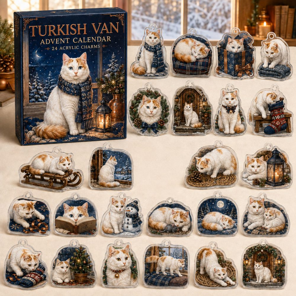 Turkish Van Holiday Advent Calendar With 24 Acrylic Charms — Unique Cat Lover Gift, Collectible Winter Charm Set